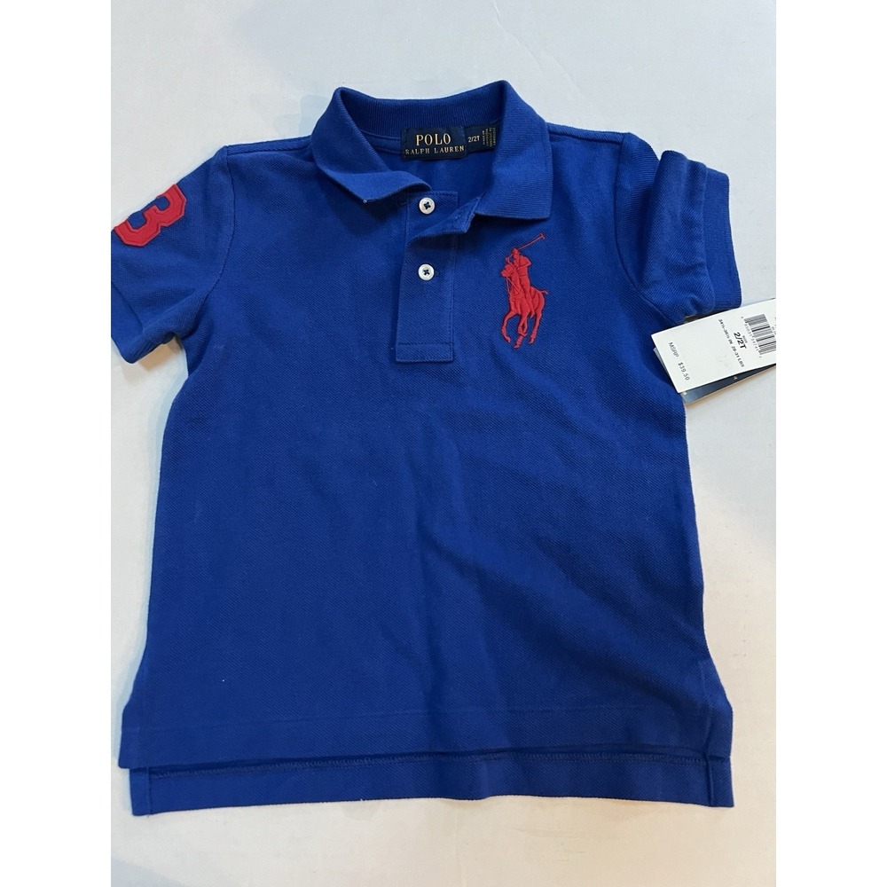 Polo Ralph Lauren Boys Royal Blue Solid Big Pony  Short Sleeve Polo Shirt 2T 2